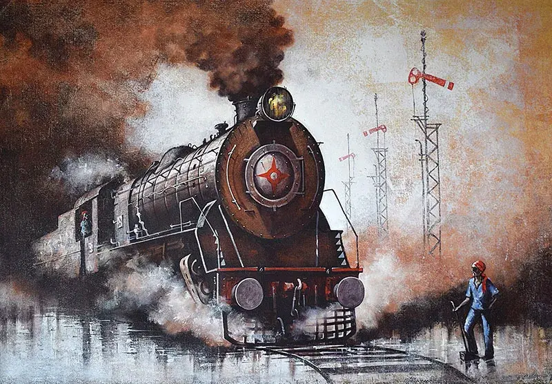 Buy the steam engine painting by Kishore Pratim Biswas