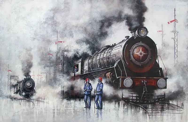 Nostalgic paintings of steam trains