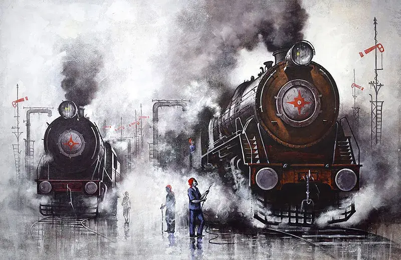 Steam locomotive paintings by Indian artist