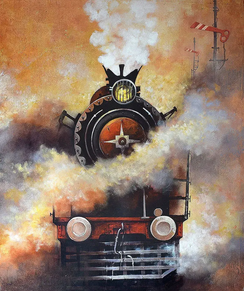 Buy a steam locomotive painting by an Indian painter