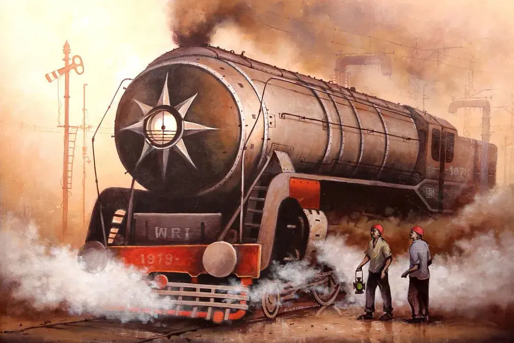 Old Indian steam locomotive paintings