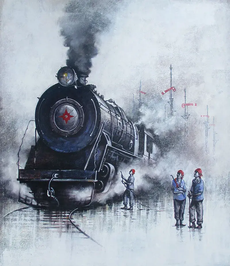 Steam engine paintings by Kishore Pratim Biswas