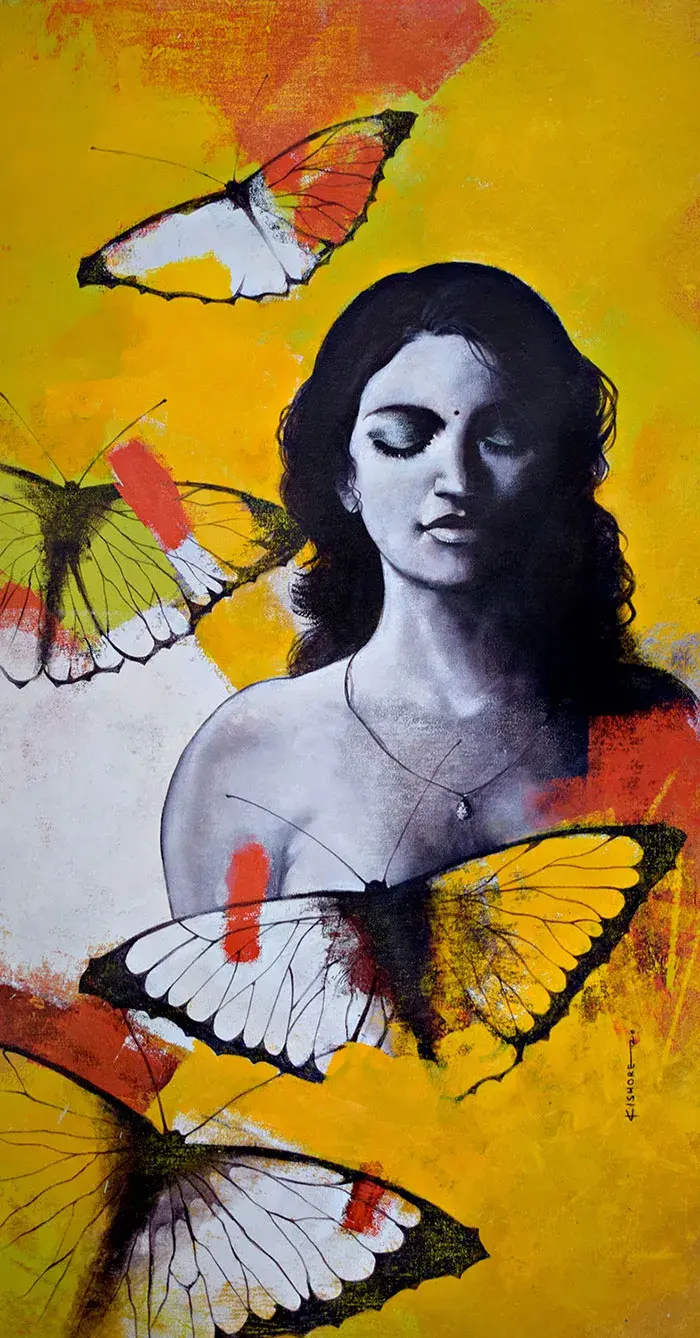 female fantasy painting by kishore biswas
