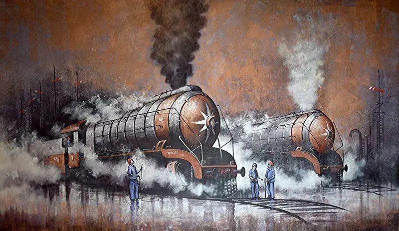 Steam locomotive workshop paintings