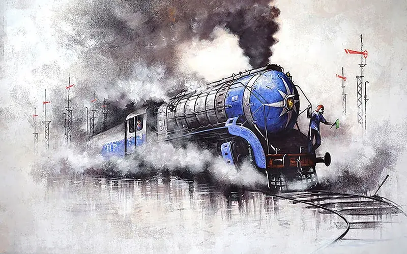 Steam locomotive paintings by Indian painter