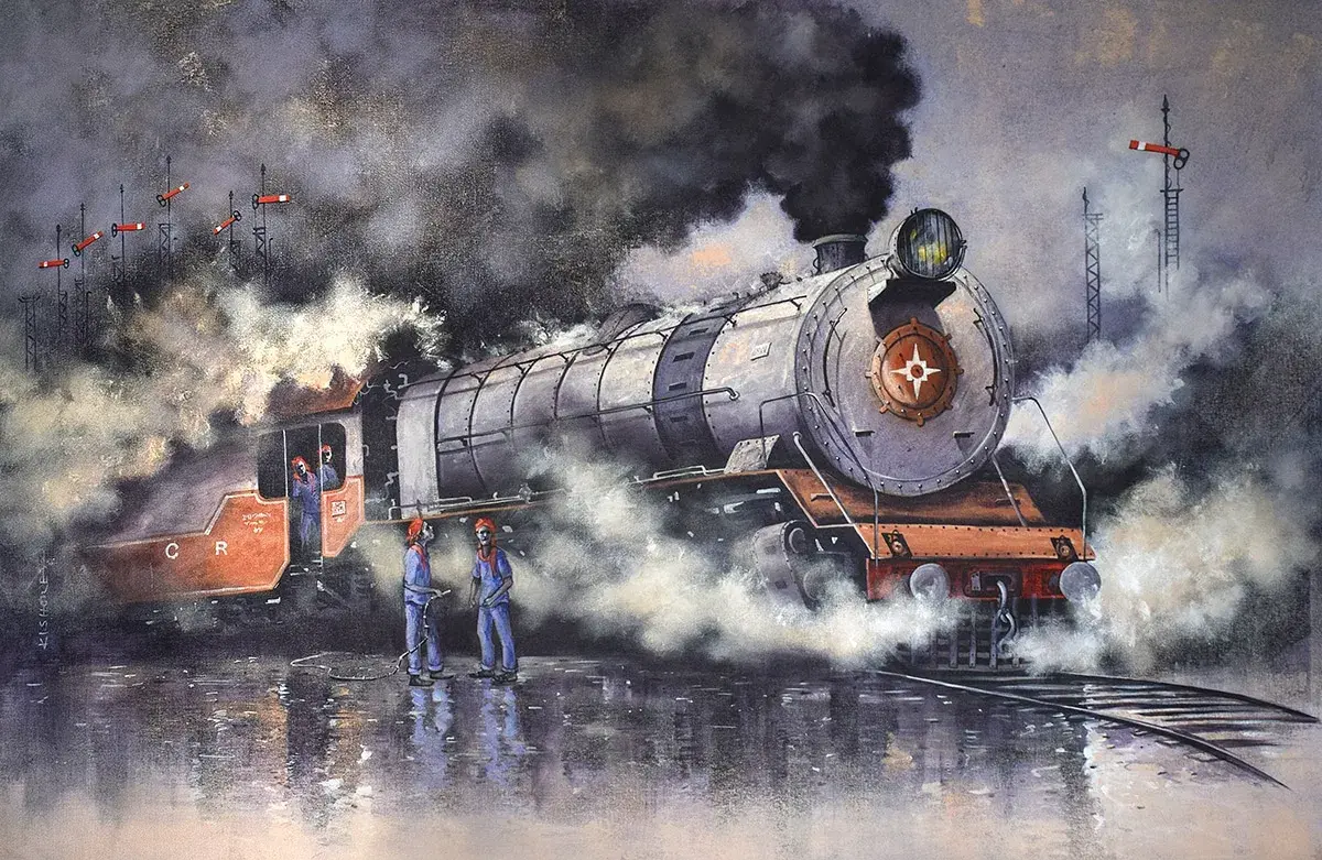 Steam locomotive paintings by Indian painter