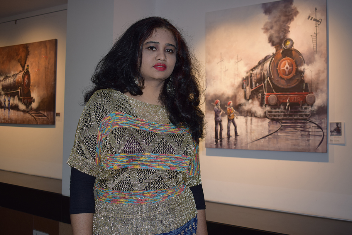 Mithu Biswas in the solo show at Jehangir Art Gallery, Mumbai, 2018