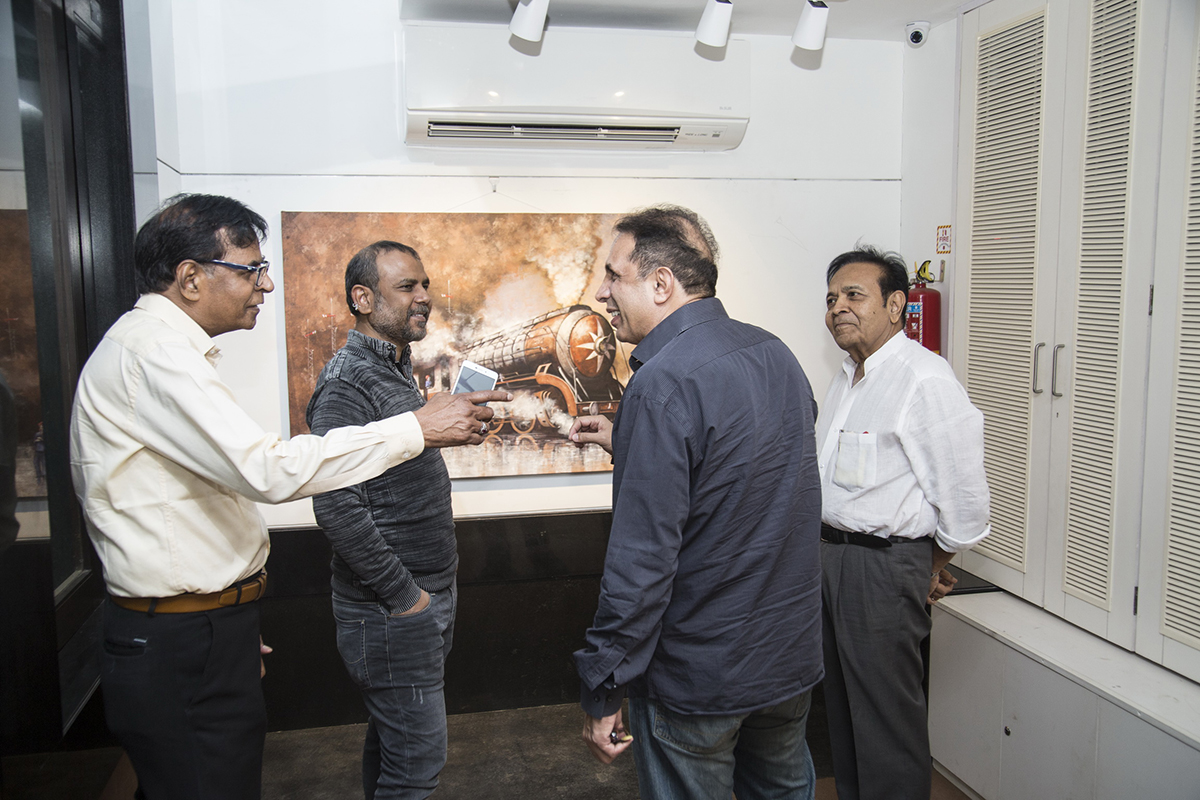 Pradip Chandra, Parvez Damania and Prakash Kothari in the solo show at Jehangir Art Gallery, Mumbai, 2018