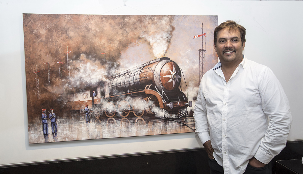 Suraj Laheru in the solo show at Jehangir Art Gallery, Mumbai, 2018