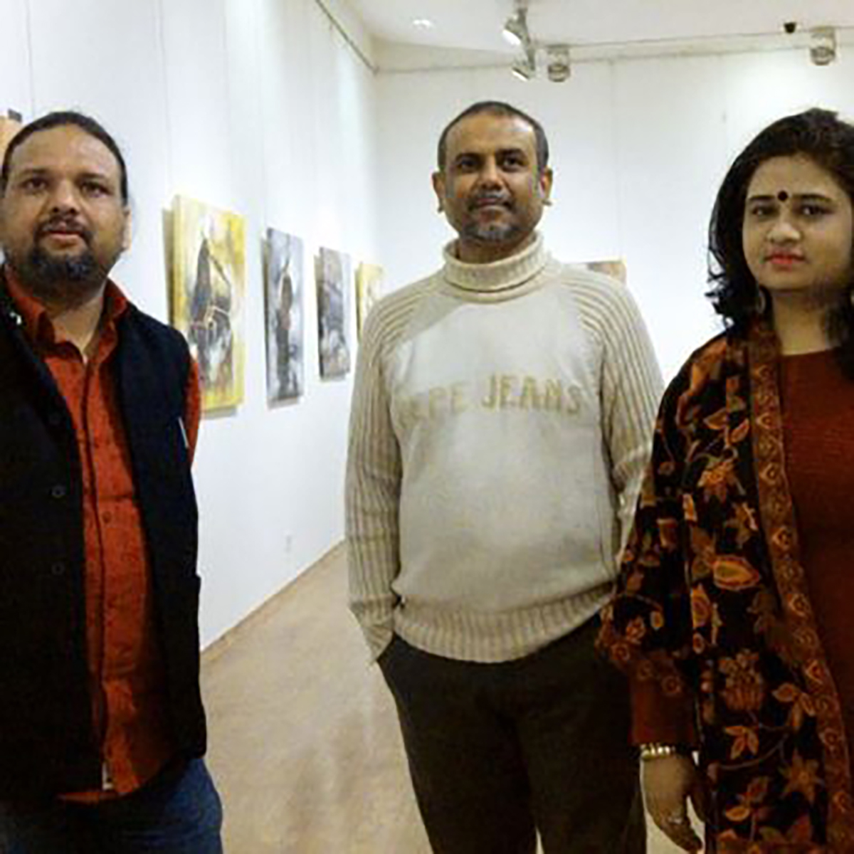 With Nawal Kishore and Mithu Biswasin the solo show at Lalit Kala Akademi, Delhi, 2015