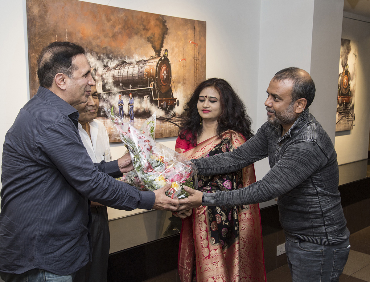 With Parvez Damania and Mithu Biswas in the solo show at Jehangir Art Gallery, Mumbai, 2018