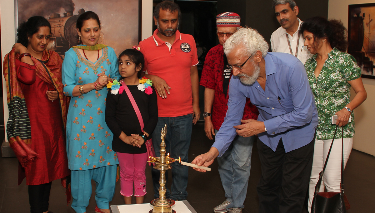 With Prakash Bal Joshi in the solo show at Bajaj Art Gallery, Mumbai, 2014