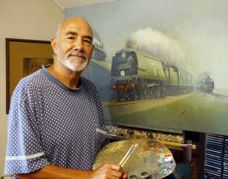 Read more about the article Kishore Pratim Biswas is fascinated by Philip D Hawkins’s steam locomotives painting