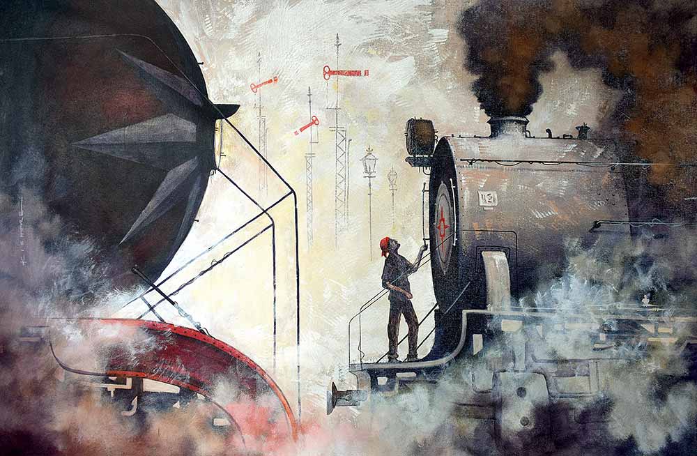 You are currently viewing Relive The Past With The Steam Locomotive Paintings by Indian Contemporary Artist Kishore Pratim Biswas