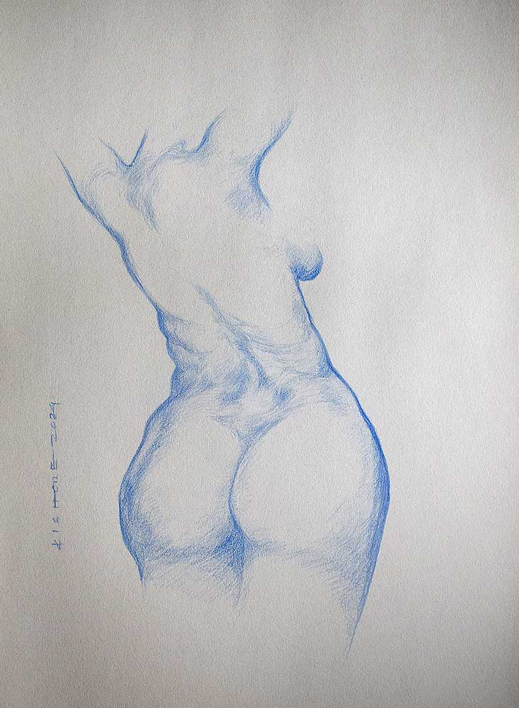 Crayon on paper female back nude painting