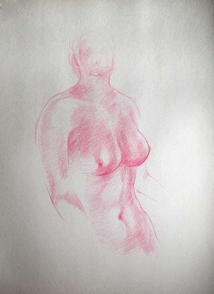 Crayon on paper female nude painting